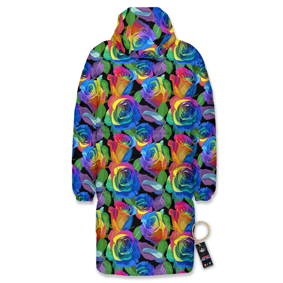 Rainbow Roses LGBT Pride Print Pattern Long Down Jacket-grizzshop