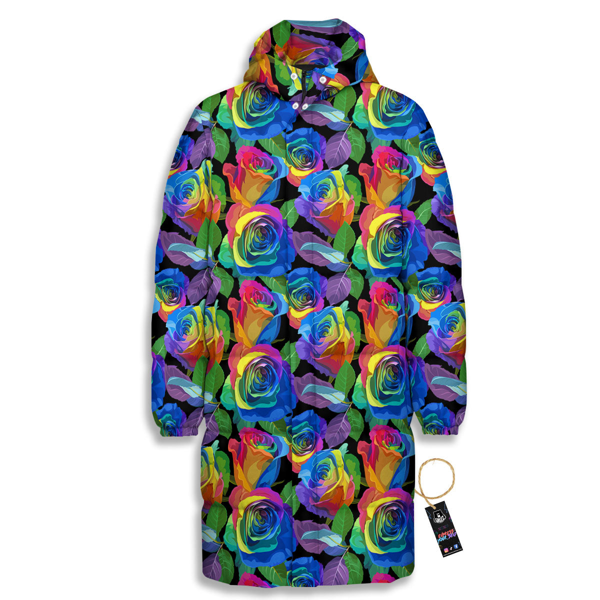 Rainbow Roses LGBT Pride Print Pattern Long Down Jacket-grizzshop