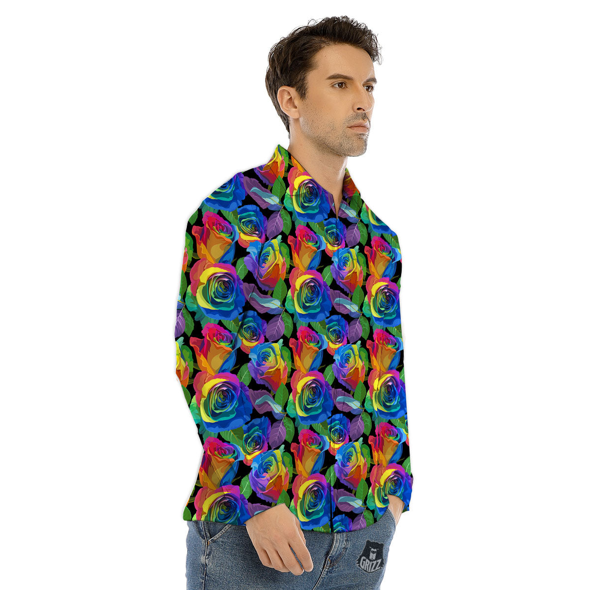 Rainbow Roses LGBT Pride Print Pattern Men's Dress Shirts-grizzshop