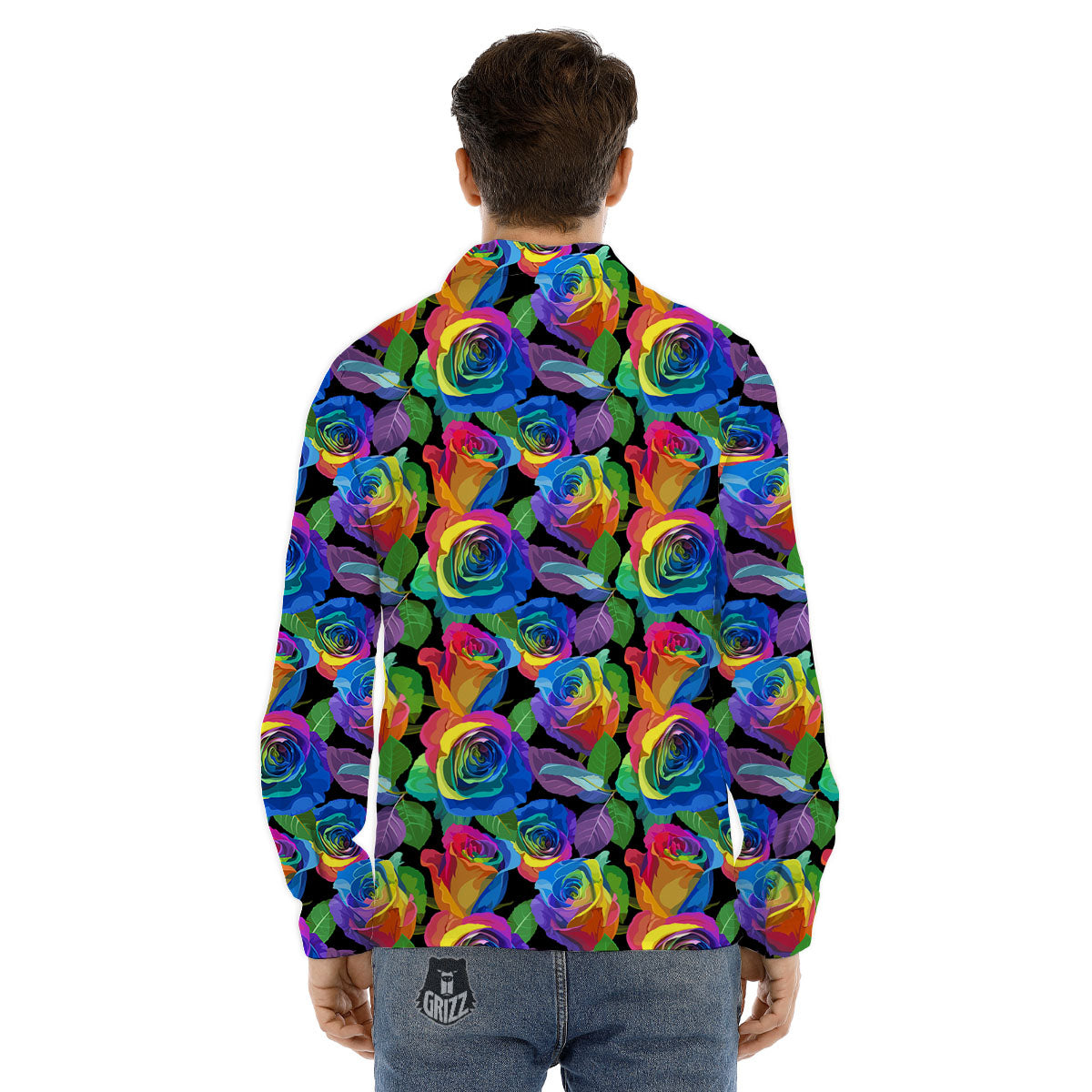 Rainbow Roses LGBT Pride Print Pattern Men's Dress Shirts-grizzshop