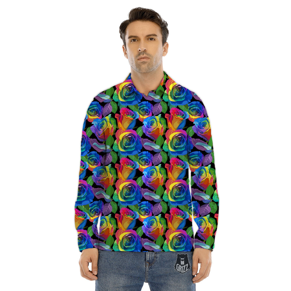 Rainbow Roses LGBT Pride Print Pattern Men's Dress Shirts-grizzshop