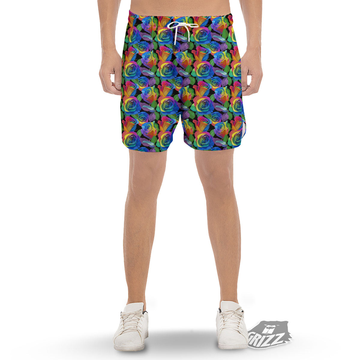 Rainbow Roses LGBT Pride Print Pattern Men's Gym Shorts-grizzshop