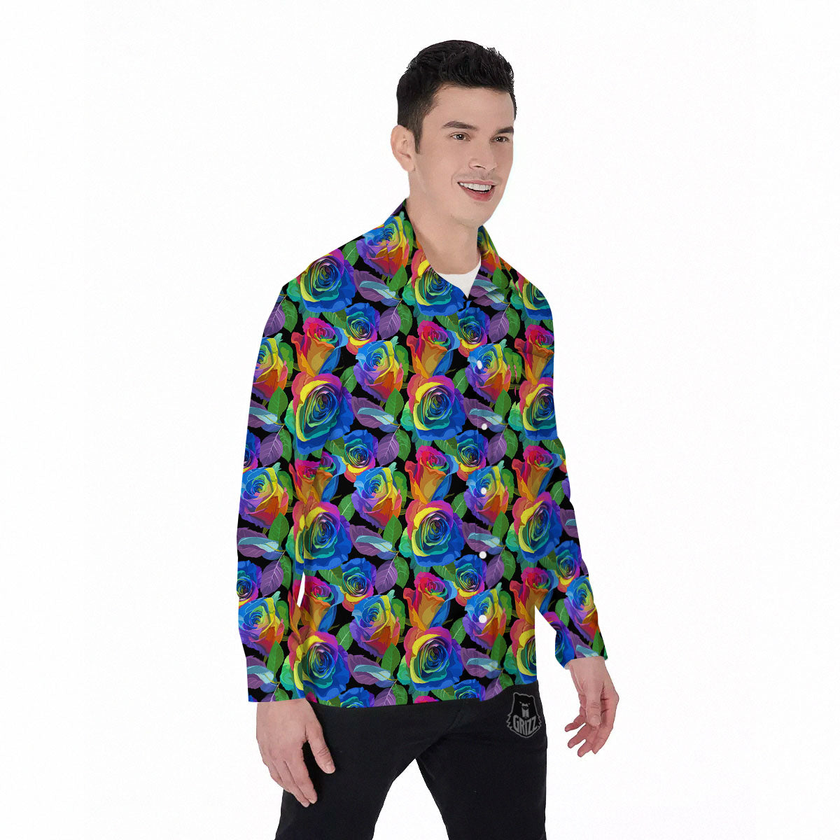 Rainbow Roses LGBT Pride Print Pattern Men's Long Sleeve Shirts-grizzshop