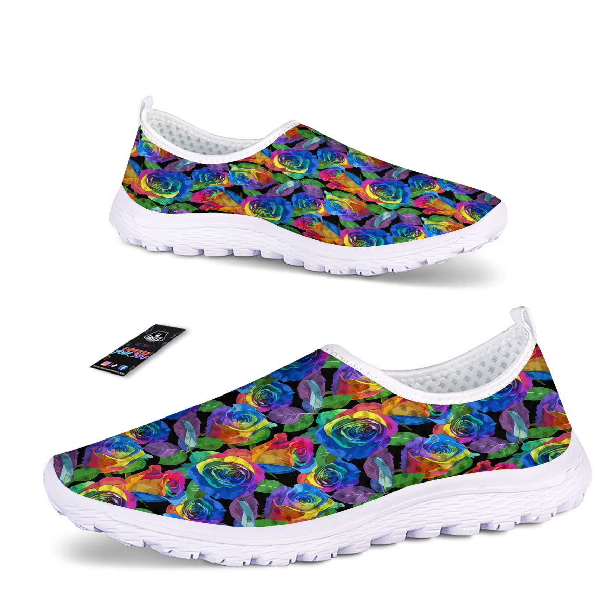 Rainbow Roses LGBT Pride Print Pattern Nurse Shoes-grizzshop