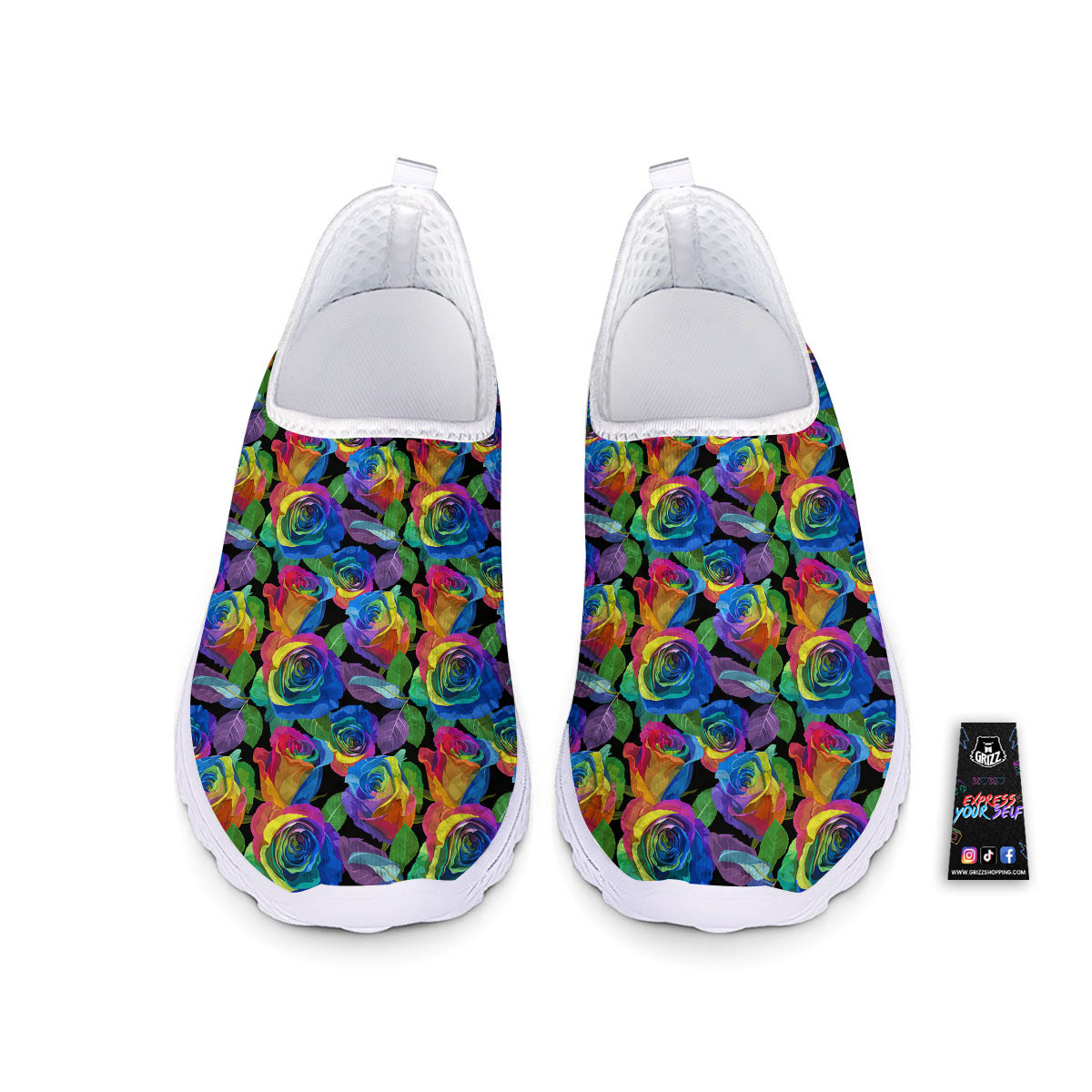 Rainbow Roses LGBT Pride Print Pattern Nurse Shoes-grizzshop