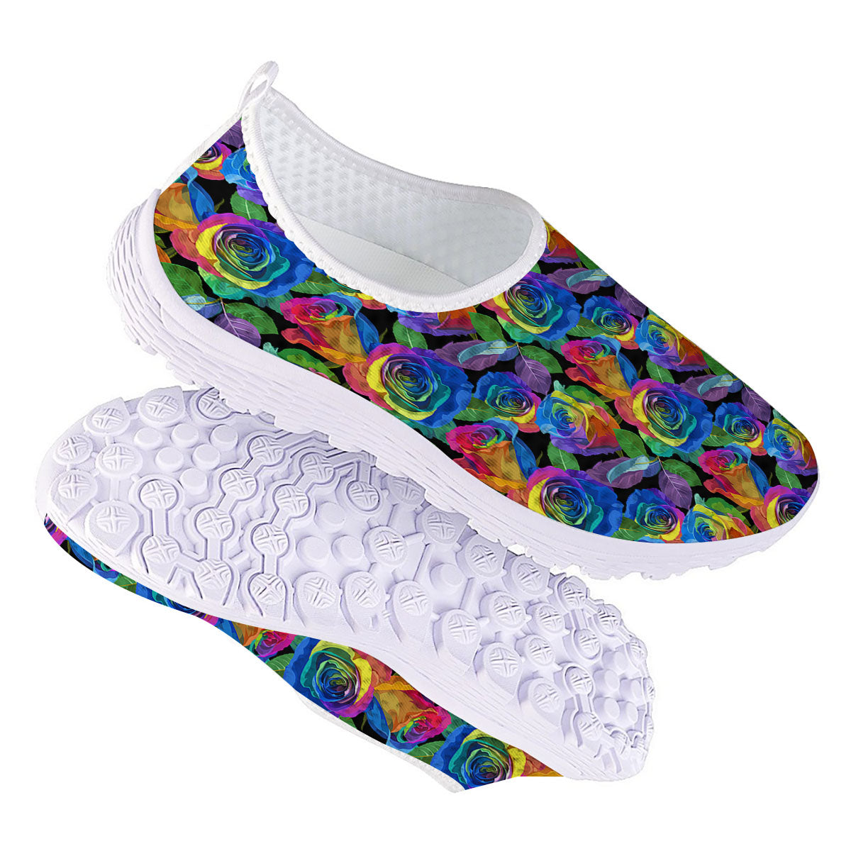 Rainbow Roses LGBT Pride Print Pattern Nurse Shoes-grizzshop