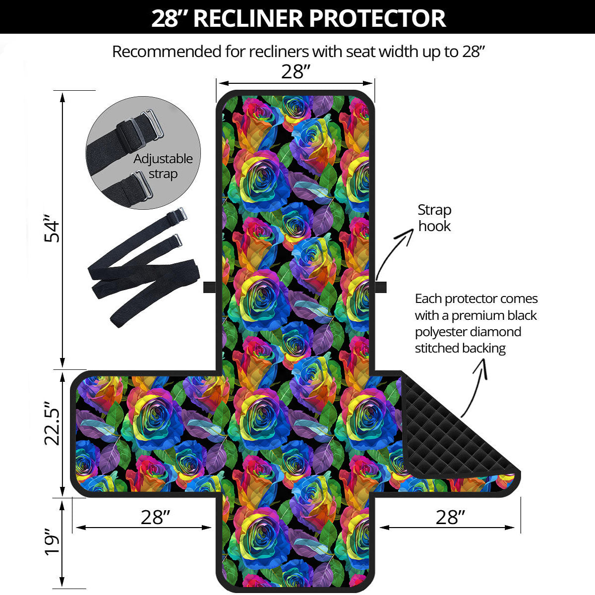 Rainbow Roses LGBT Pride Print Pattern Recliner Protector-grizzshop