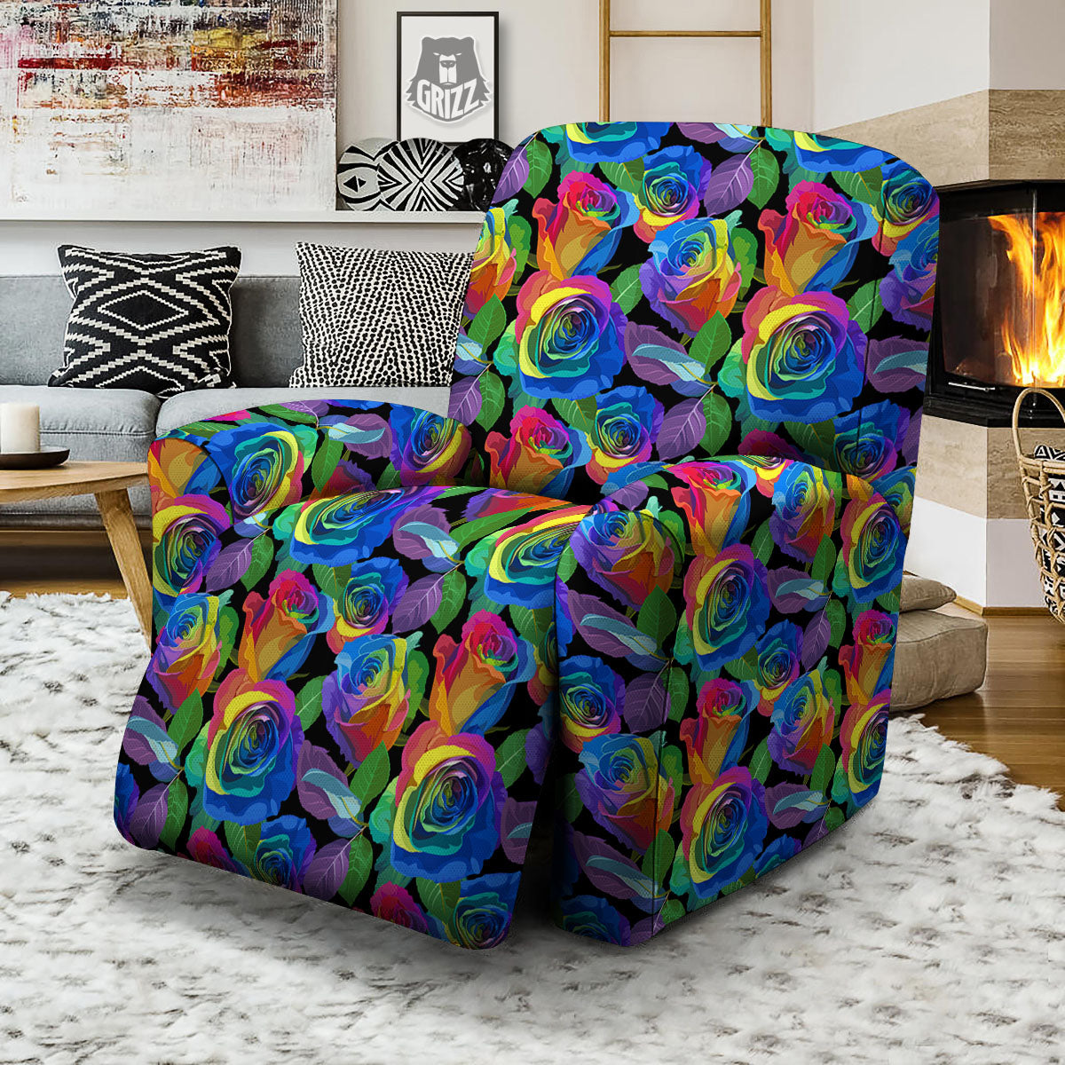 Rainbow Roses LGBT Pride Print Pattern Recliner Slipcover-grizzshop