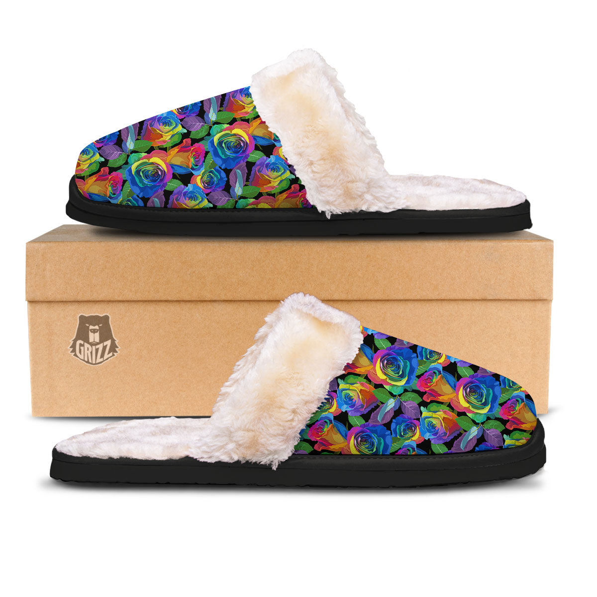 Rainbow Roses LGBT Pride Print Pattern Slippers-grizzshop