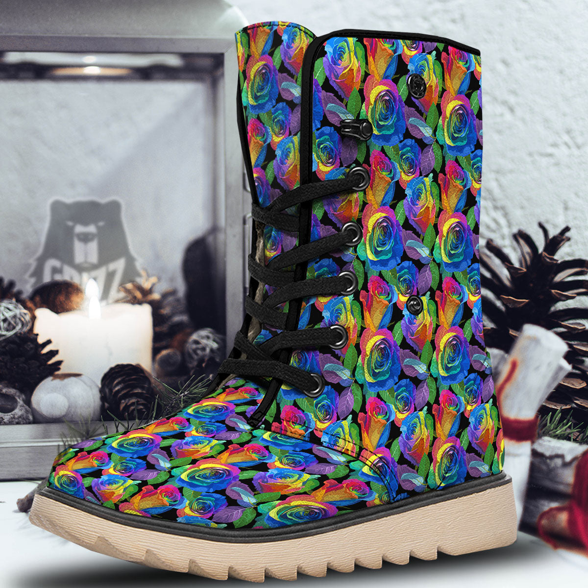 Rainbow Roses LGBT Pride Print Pattern Snow Boots-grizzshop