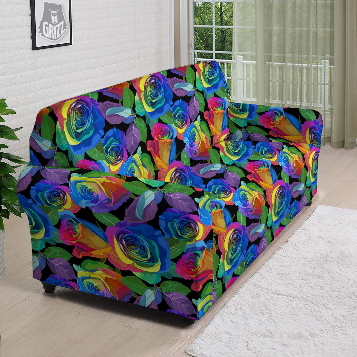 Rainbow Roses LGBT Pride Print Pattern Sofa Cover-grizzshop