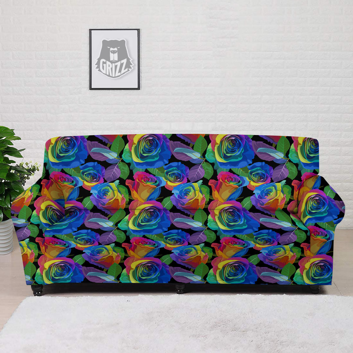 Rainbow Roses LGBT Pride Print Pattern Sofa Cover-grizzshop