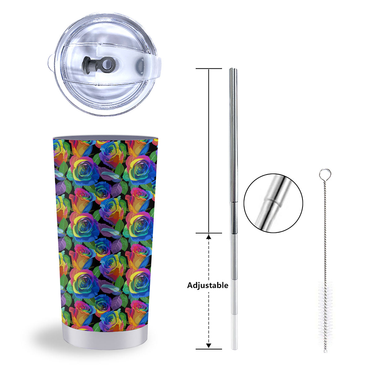 Rainbow Roses LGBT Pride Print Pattern Tumbler-grizzshop