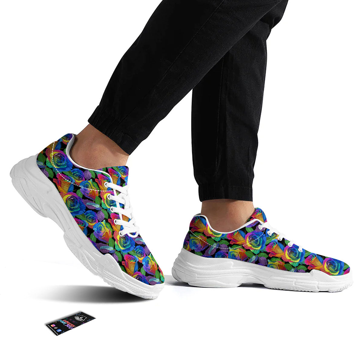 Rainbow Roses LGBT Pride Print Pattern White Chunky Shoes-grizzshop