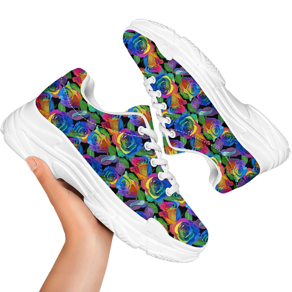 Rainbow Roses LGBT Pride Print Pattern White Chunky Shoes-grizzshop