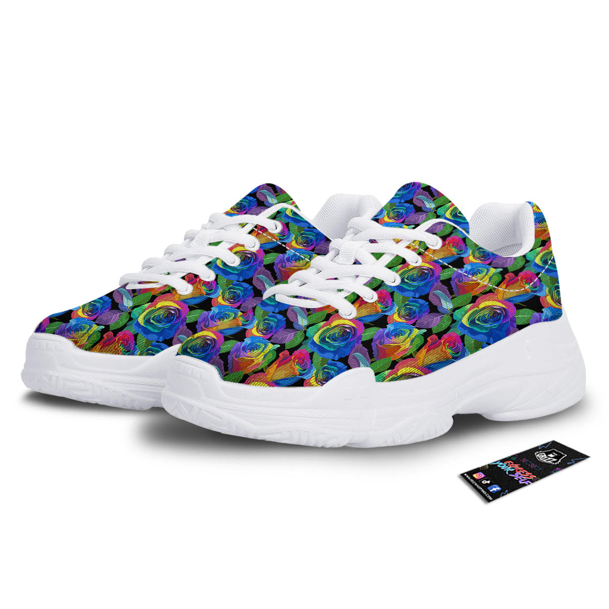 Rainbow Roses LGBT Pride Print Pattern White Chunky Shoes-grizzshop