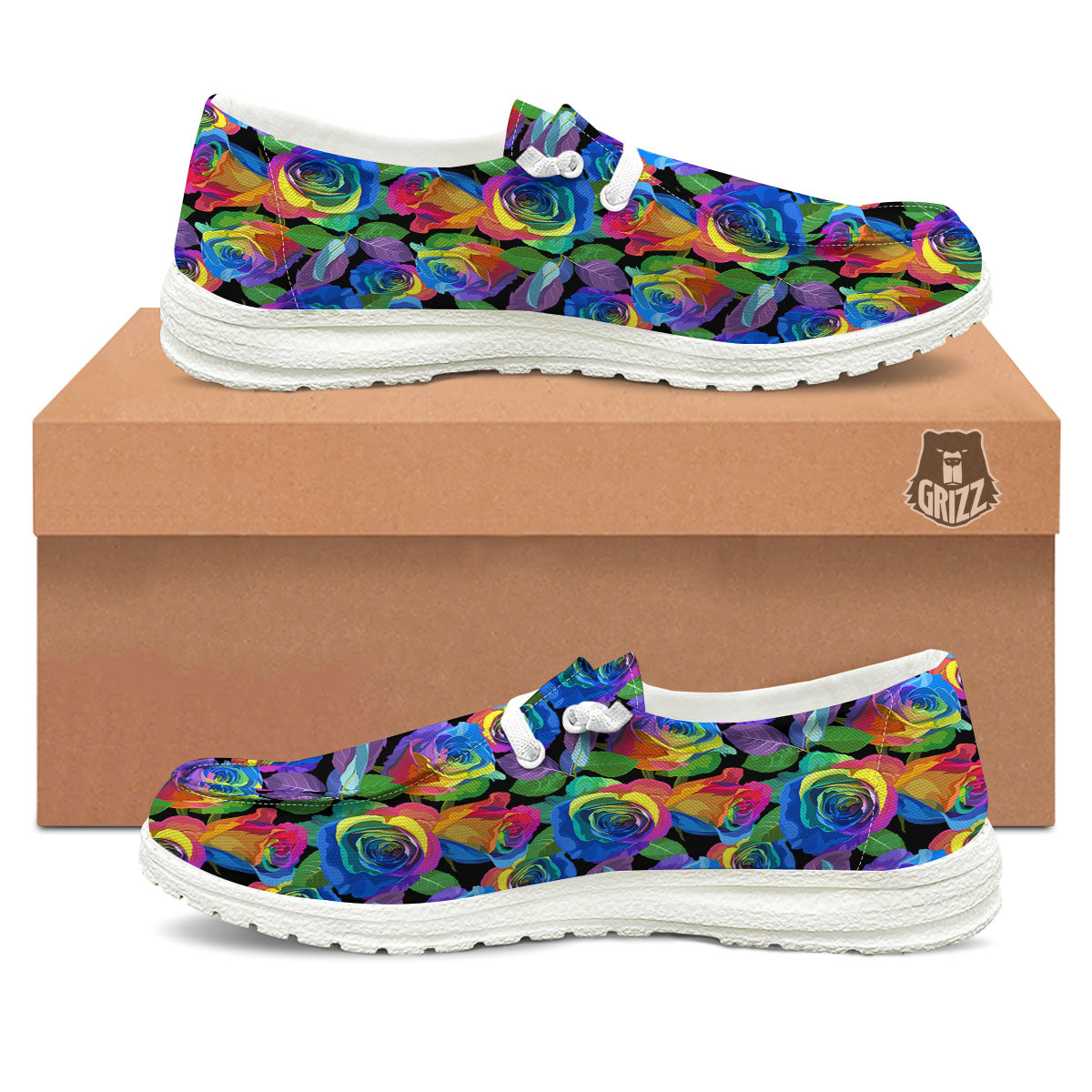 Rainbow Roses LGBT Pride Print Pattern White Loafers-grizzshop