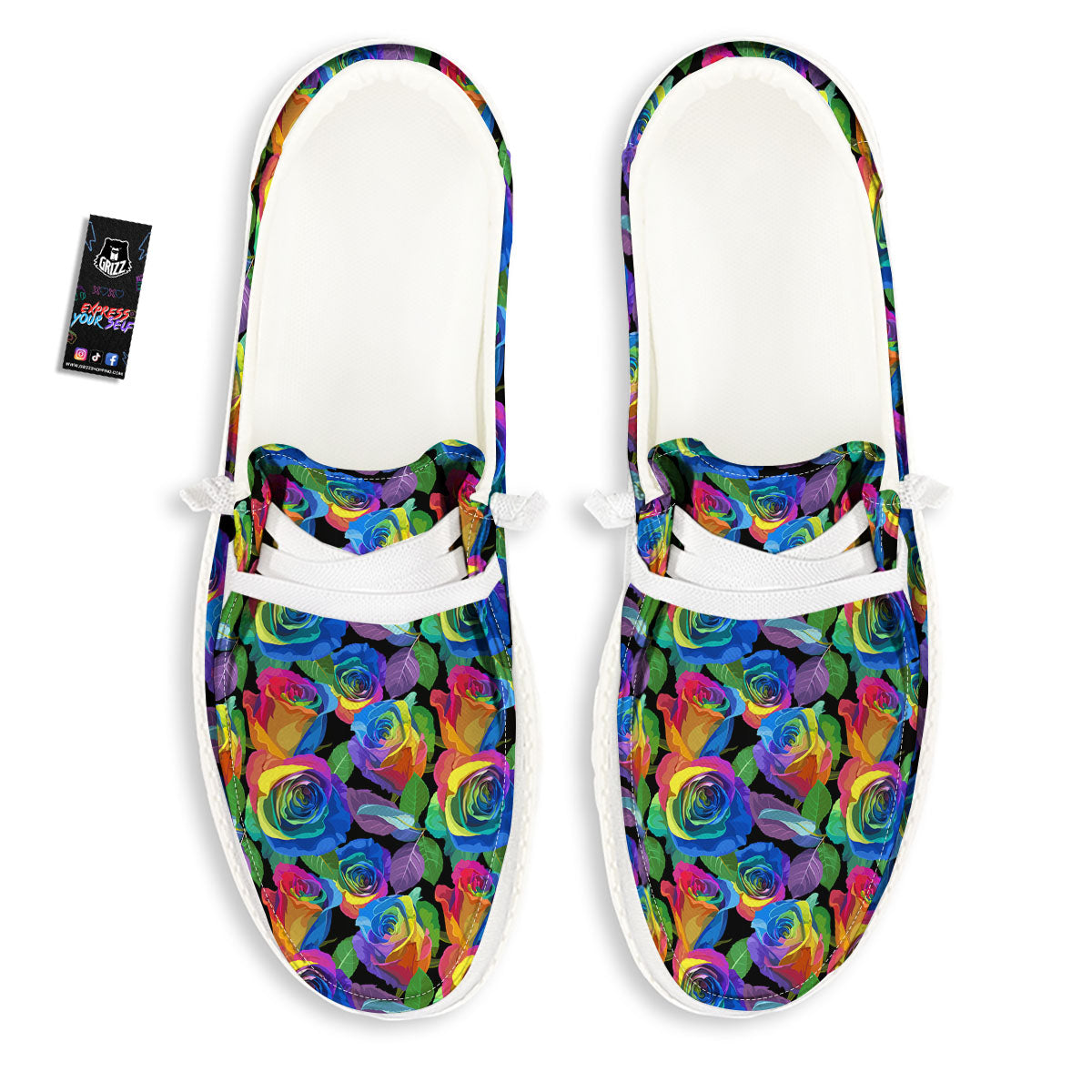 Rainbow Roses LGBT Pride Print Pattern White Loafers-grizzshop