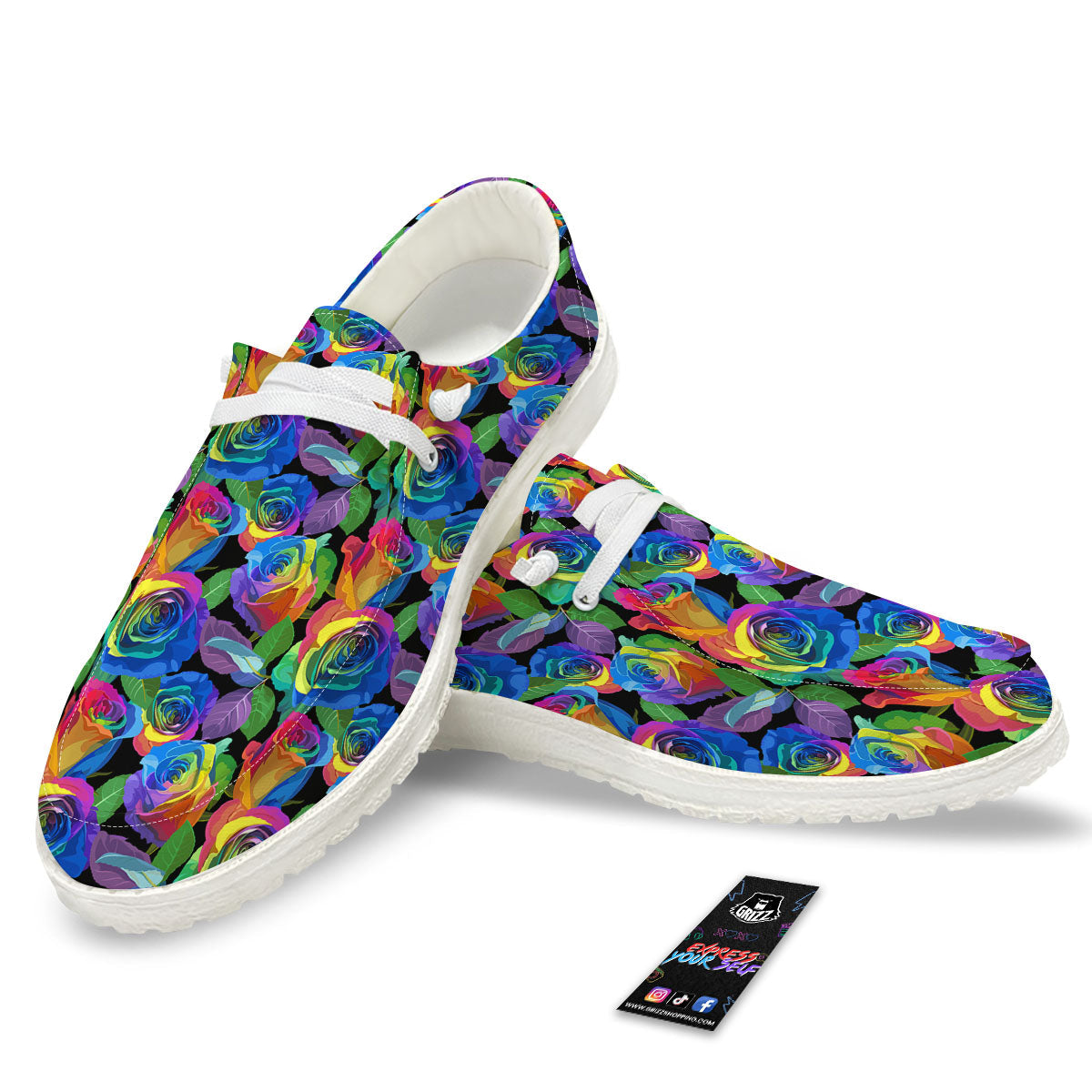 Rainbow Roses LGBT Pride Print Pattern White Loafers-grizzshop