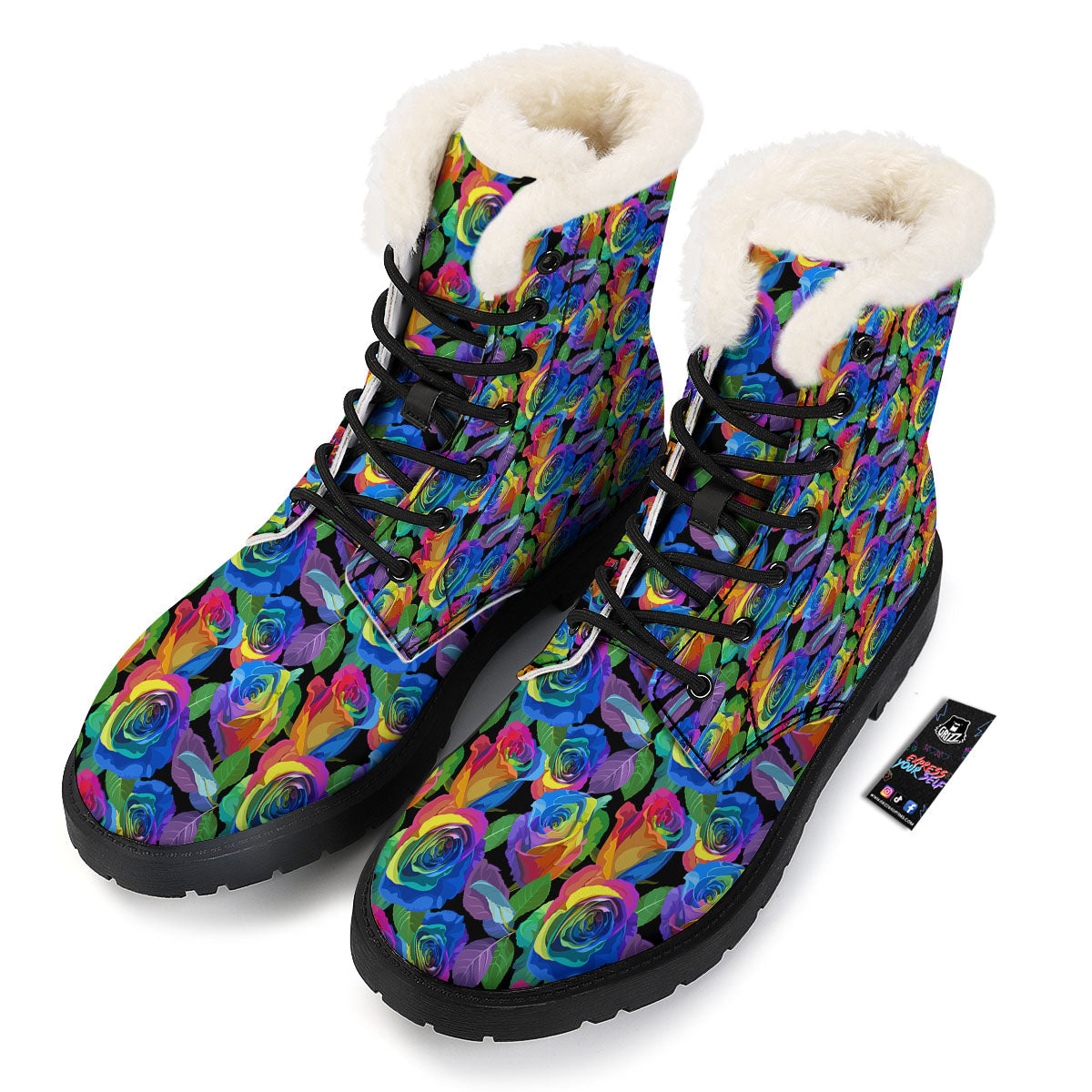 Rainbow Roses LGBT Pride Print Pattern Winter Boots-grizzshop