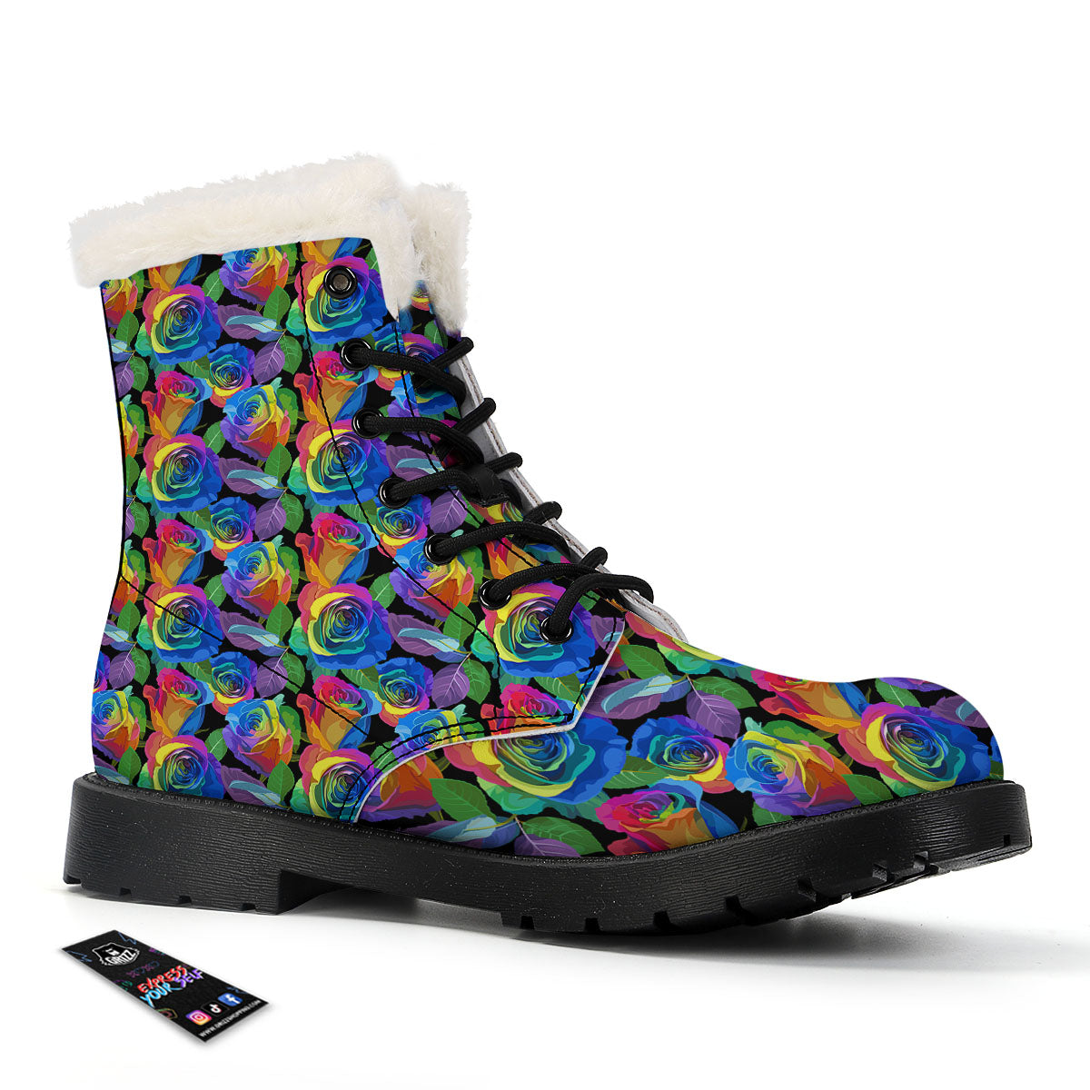 Rainbow Roses LGBT Pride Print Pattern Winter Boots-grizzshop