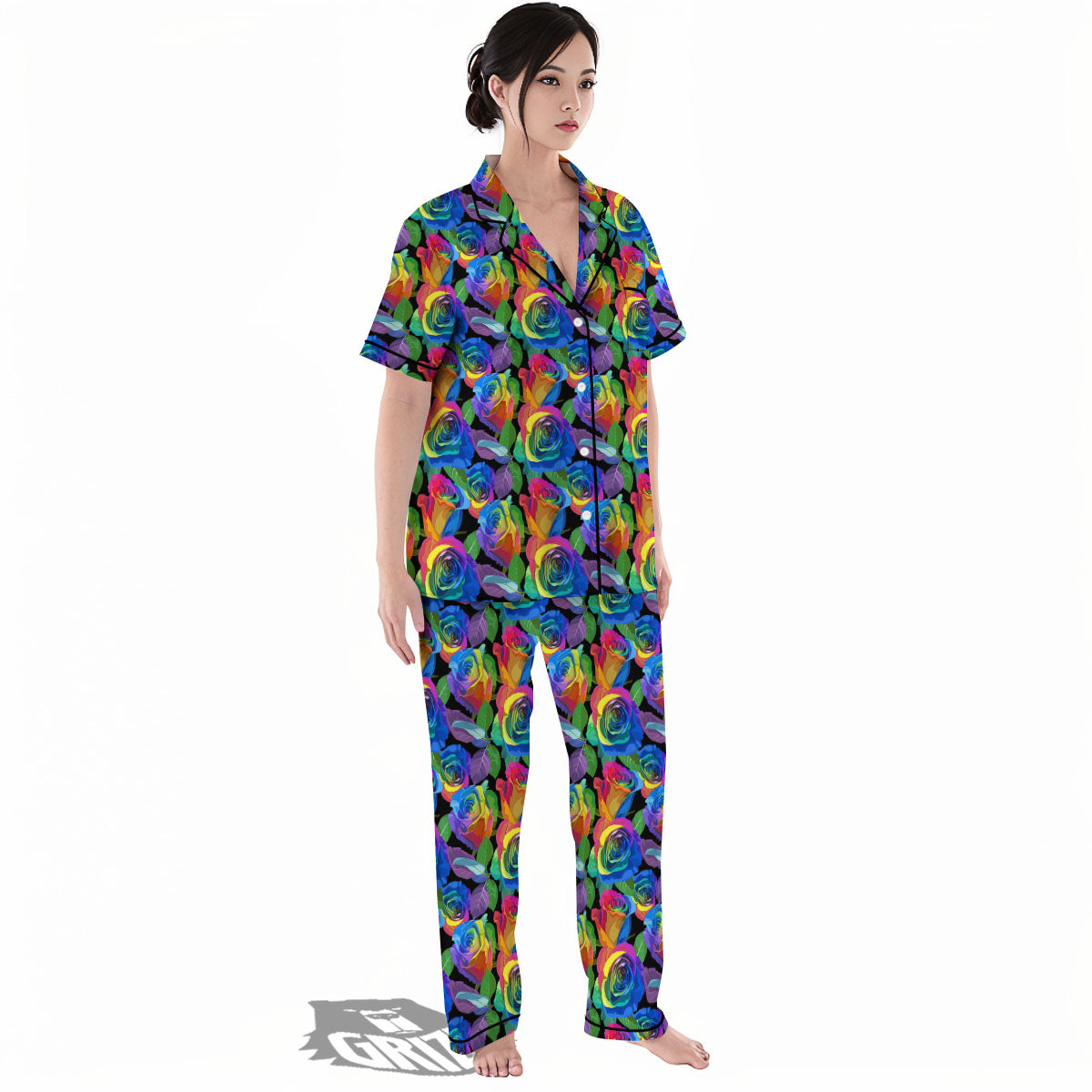 Rainbow Roses LGBT Pride Print Pattern Women's Pajamas Set-grizzshop