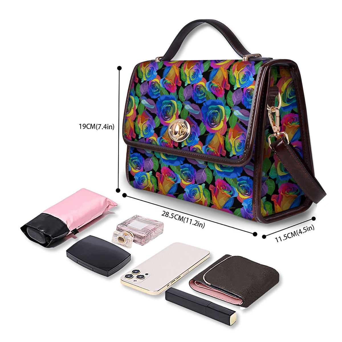 Rainbow Roses LGBT Pride Print Pattern Women's Satchel Bag-grizzshop