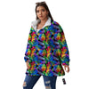 Rainbow Roses LGBT Pride Print Pattern Women's Sherpa Jacket-grizzshop