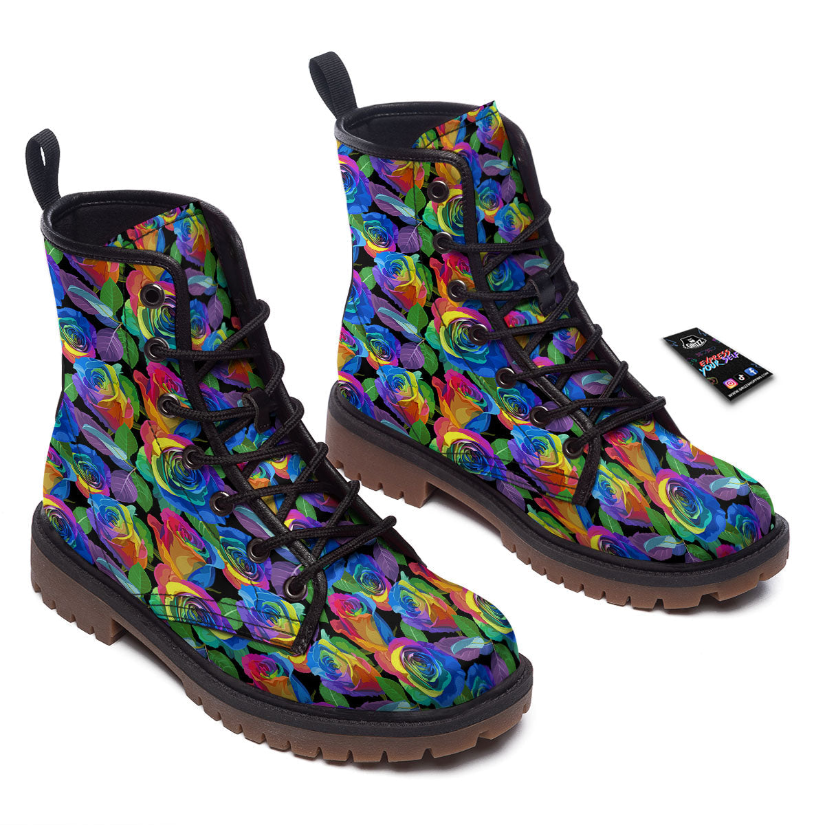 Rainbow Roses LGBT Pride Print Pattern Work Boots-grizzshop