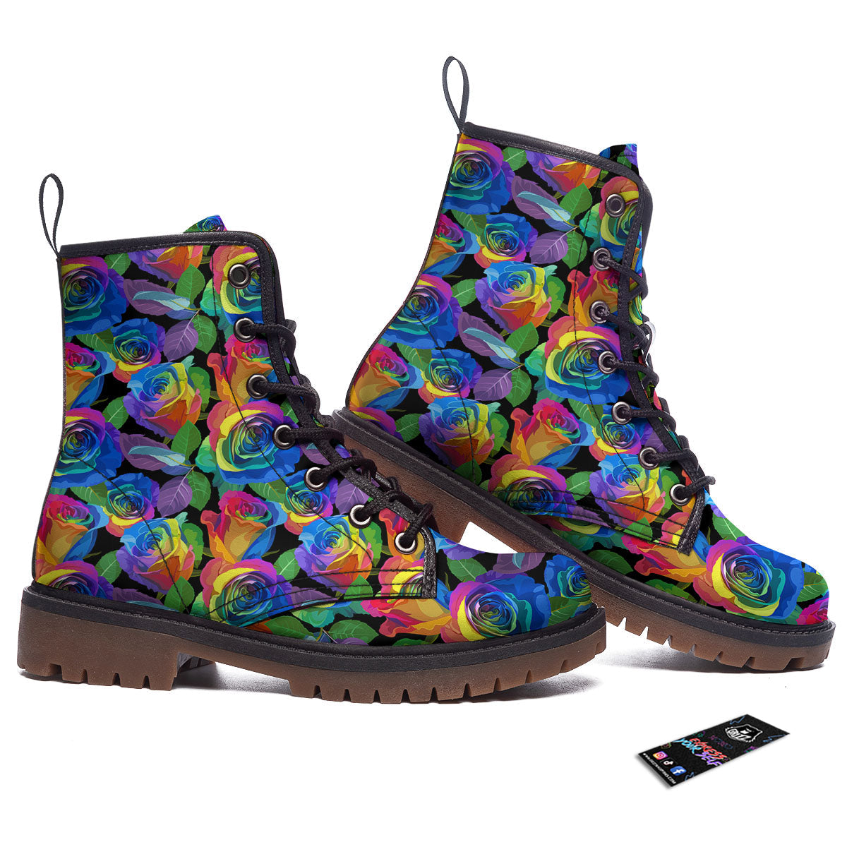 Rainbow Roses LGBT Pride Print Pattern Work Boots-grizzshop