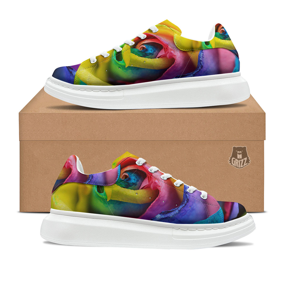 Rainbow Roses LGBT Pride Print Platform Shoes-grizzshop