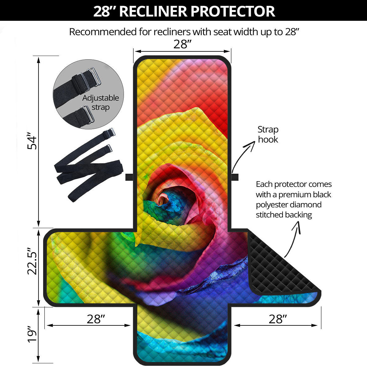 Rainbow Roses LGBT Pride Print Recliner Protector-grizzshop