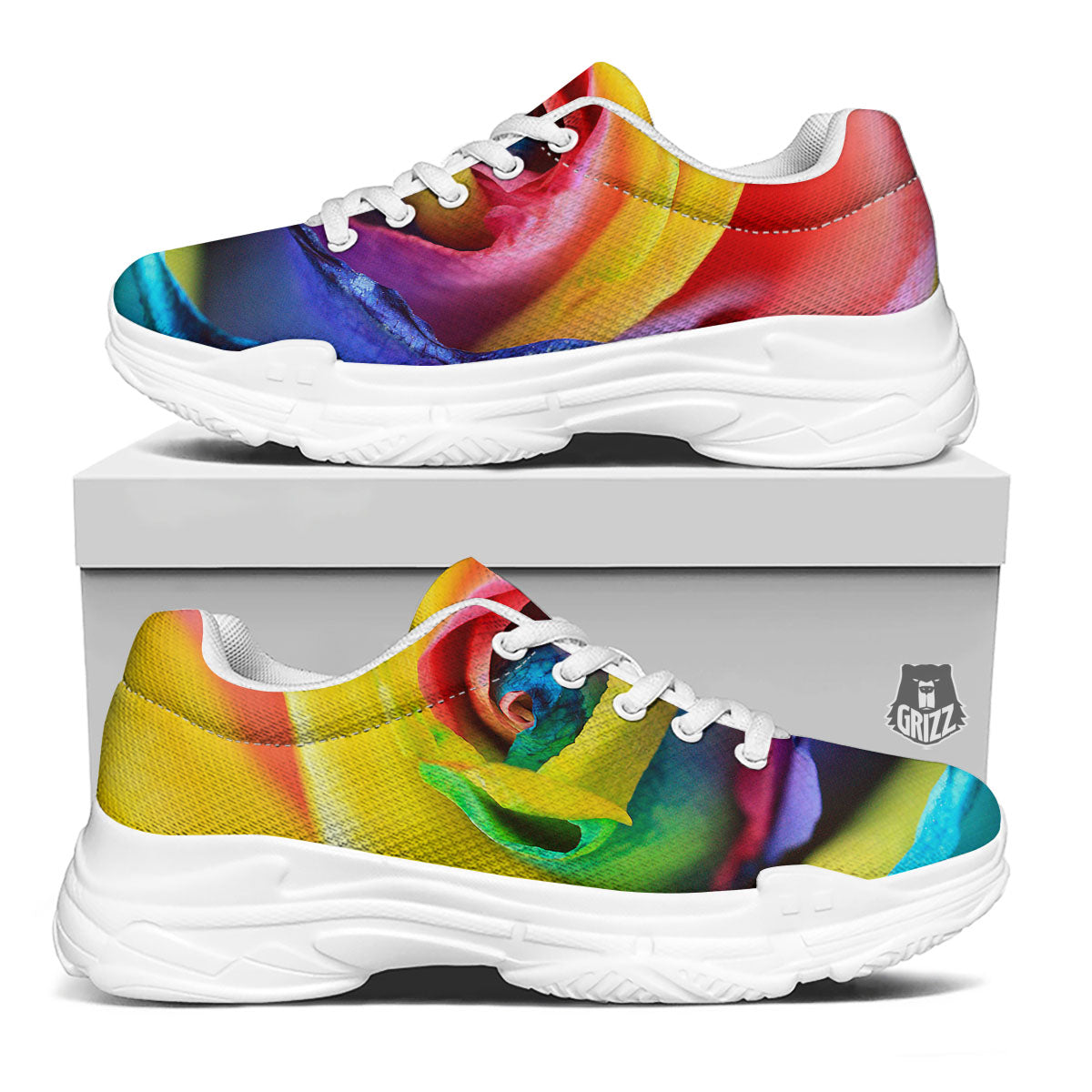 Rainbow Roses LGBT Pride Print White Chunky Shoes-grizzshop