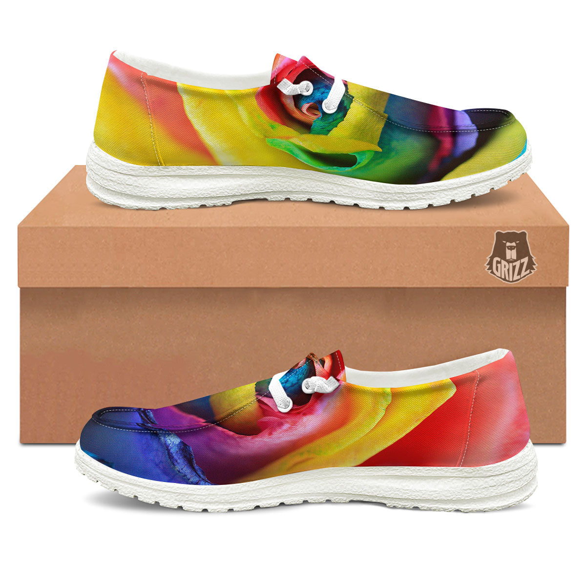 Rainbow Roses LGBT Pride Print White Loafers-grizzshop