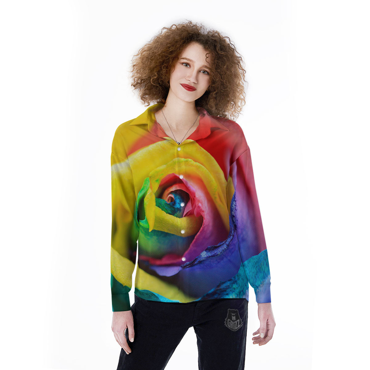 Rainbow Roses LGBT Pride Print Women's Long Sleeve Shirts-grizzshop