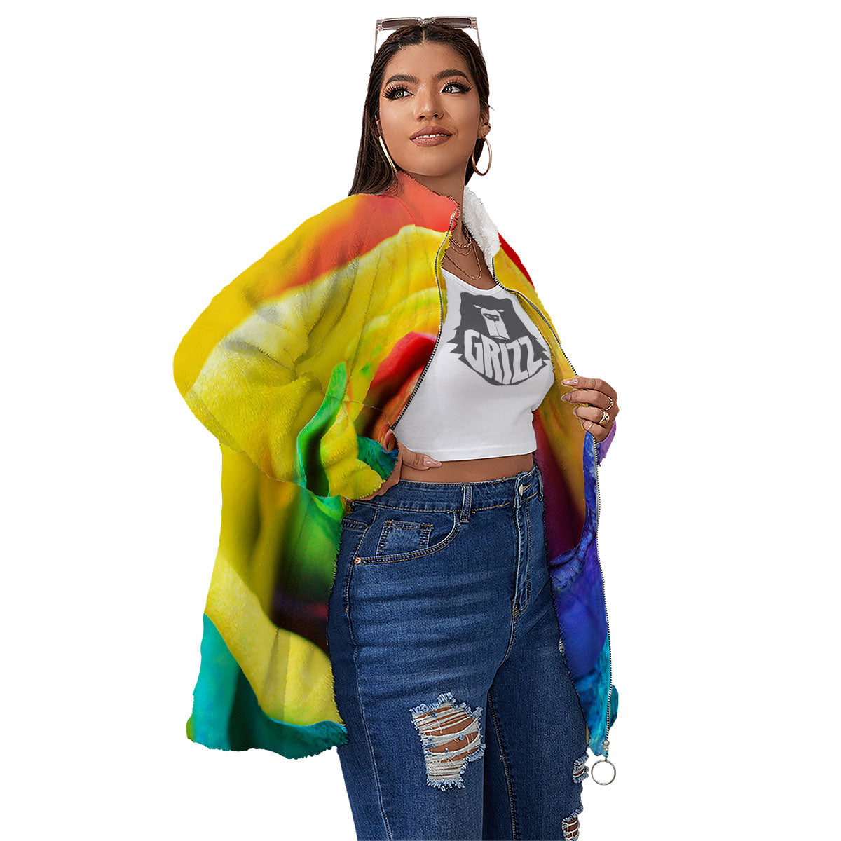 Rainbow Roses LGBT Pride Print Women's Sherpa Jacket-grizzshop