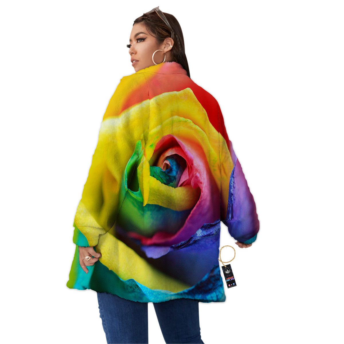 Rainbow Roses LGBT Pride Print Women's Sherpa Jacket-grizzshop