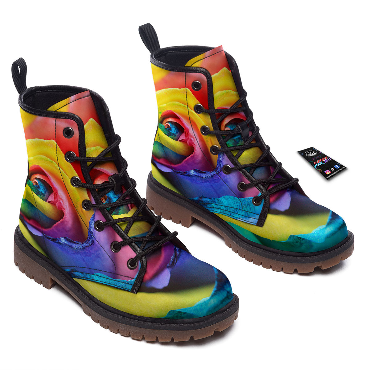 Rainbow Roses LGBT Pride Print Work Boots-grizzshop