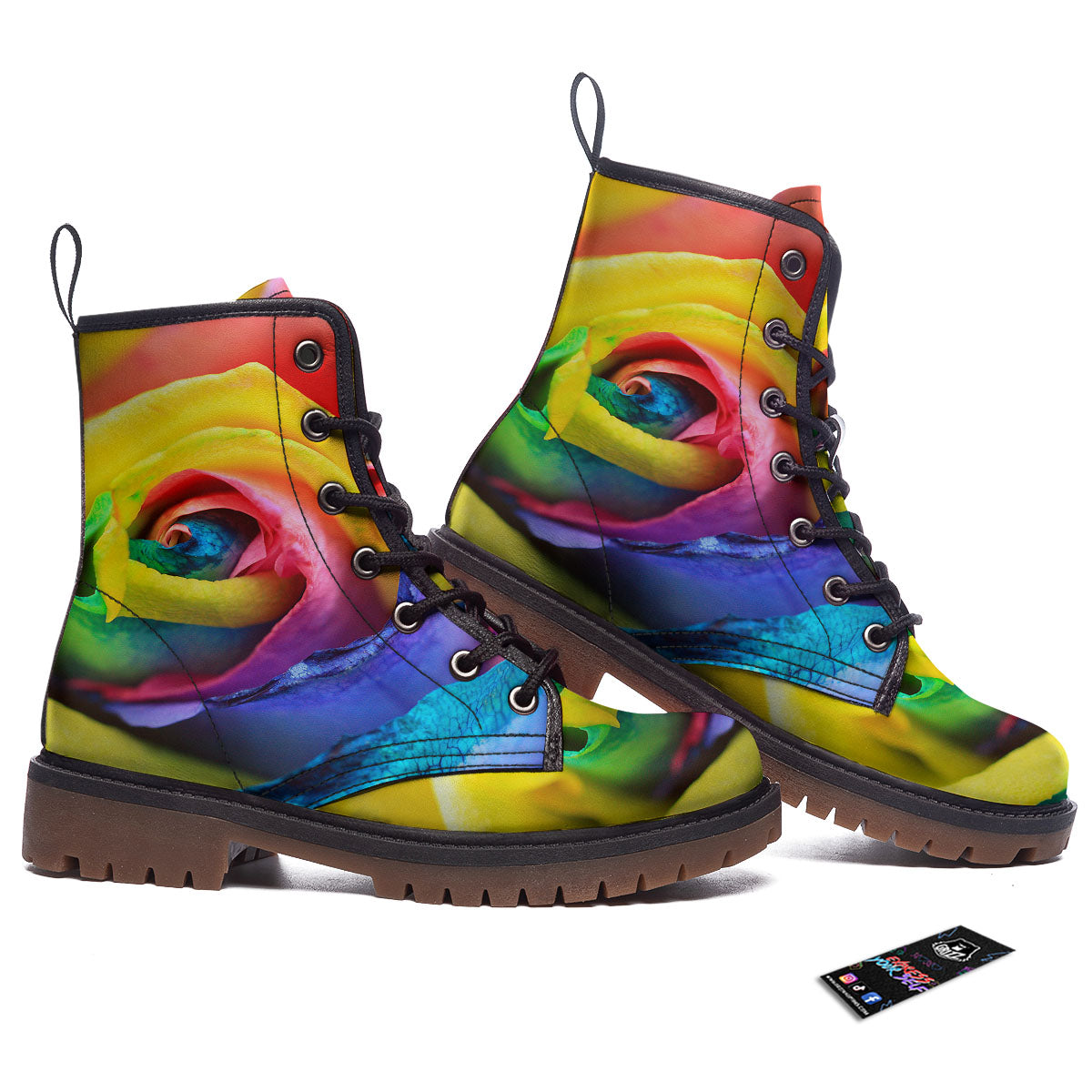 Rainbow Roses LGBT Pride Print Work Boots-grizzshop