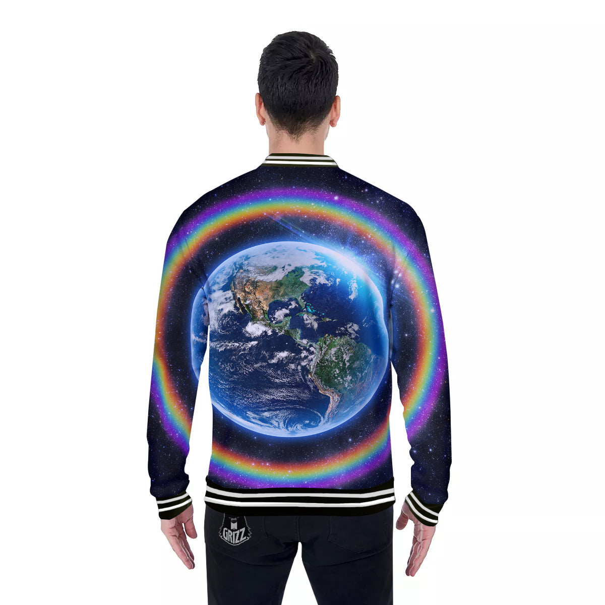 Rainbow The Earth Print Baseball Jacket-grizzshop