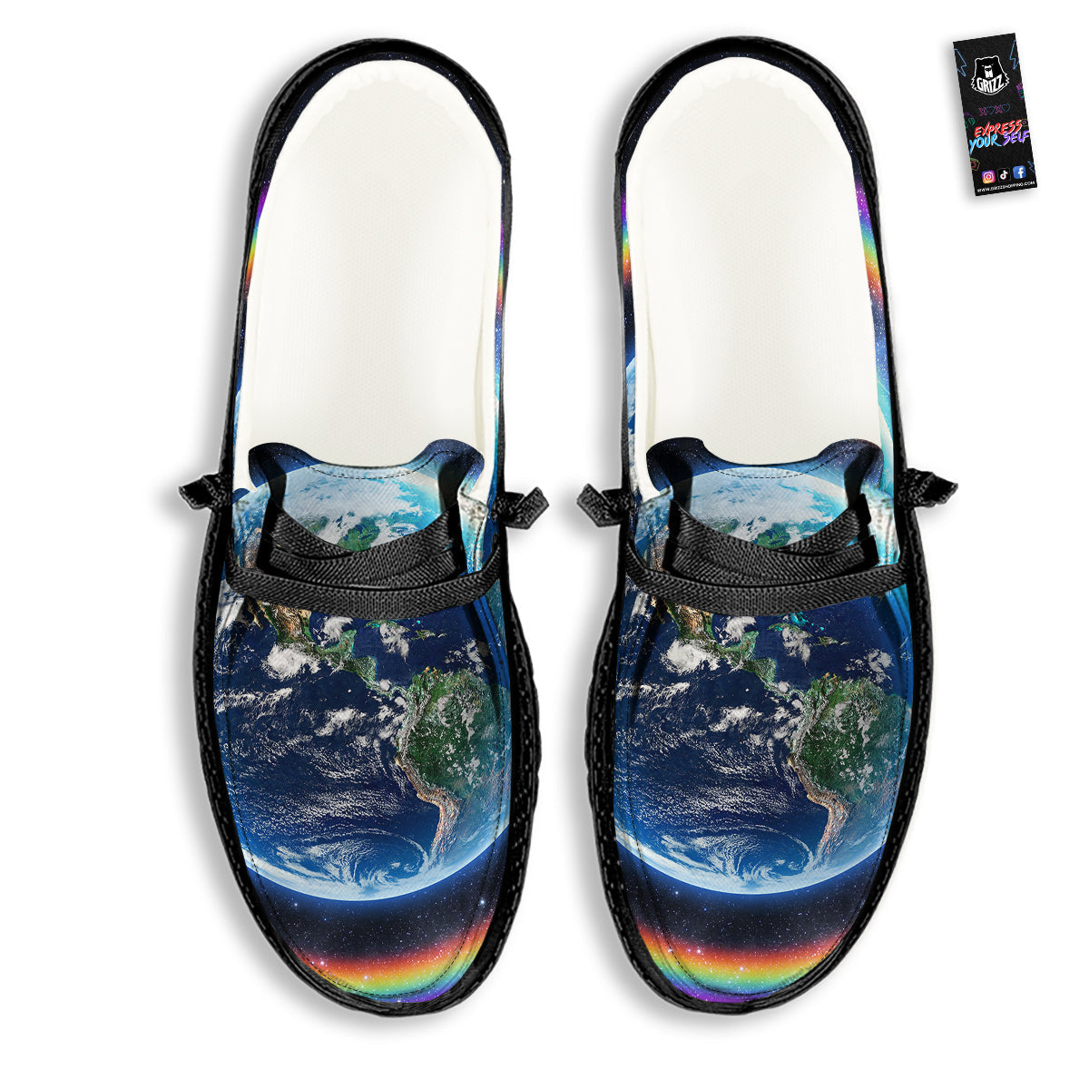 Rainbow The Earth Print Black Loafers-grizzshop