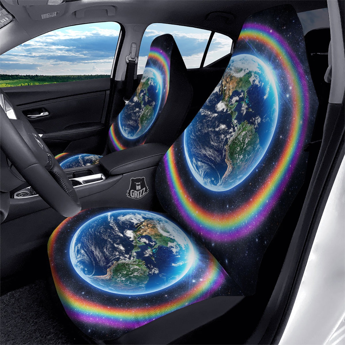 Rainbow The Earth Print Car Seat Covers-grizzshop