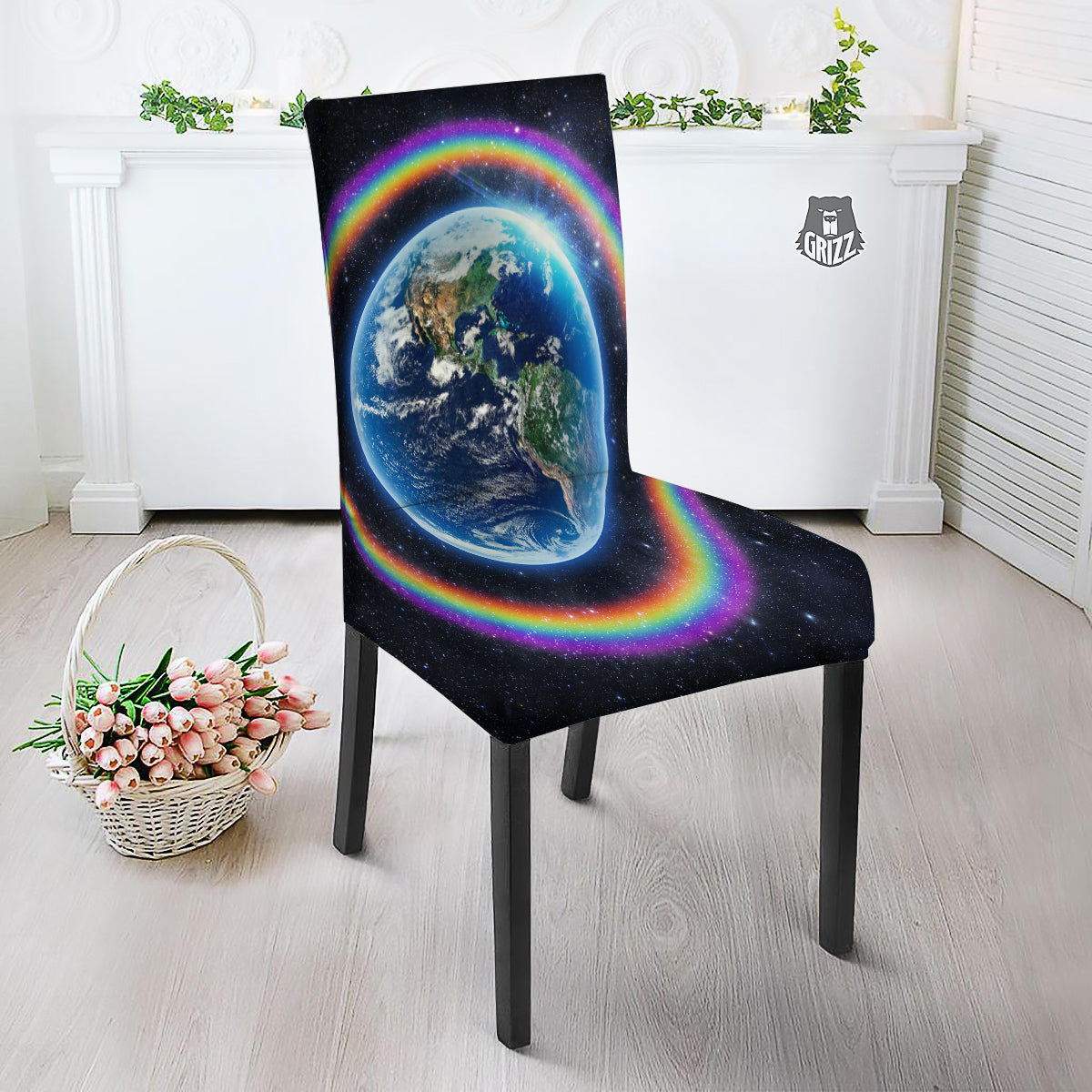 Rainbow The Earth Print Dining Chair Slipcover-grizzshop