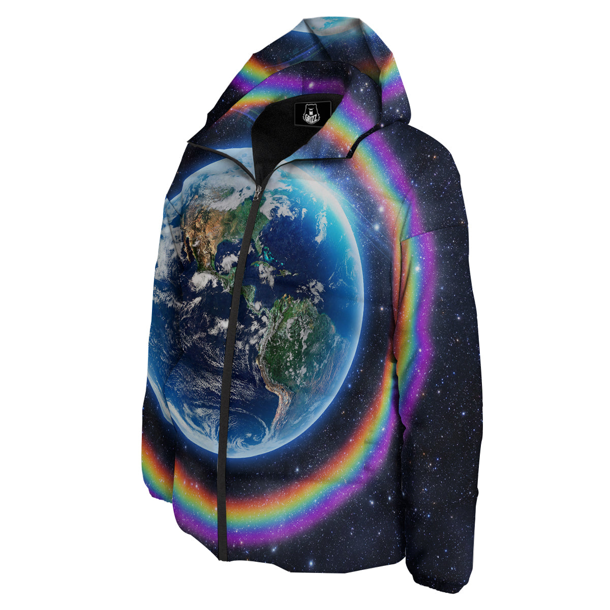 Rainbow The Earth Print Down Jacket-grizzshop