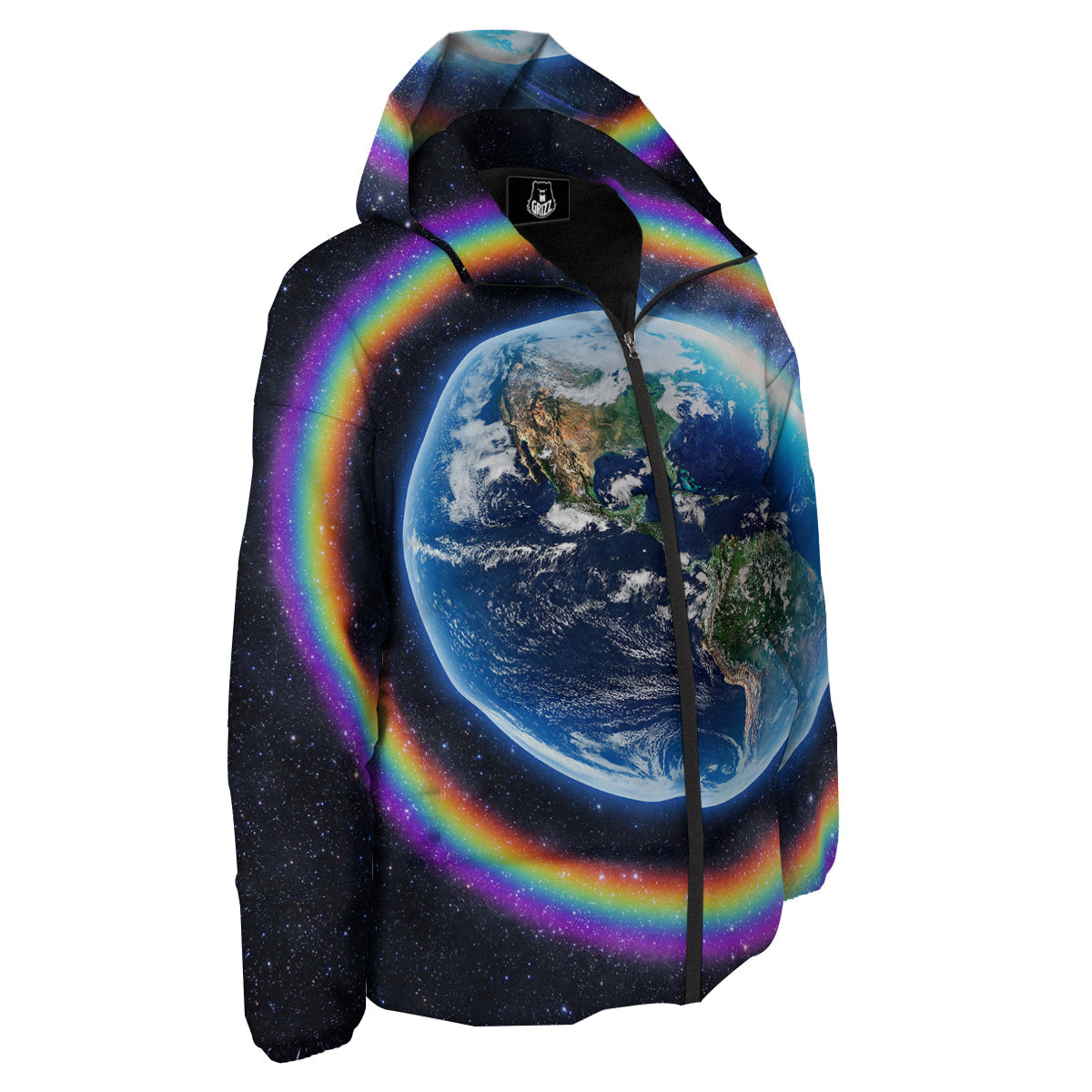 Grizzshopping Striped Neon Rainbow Print Down Jacket