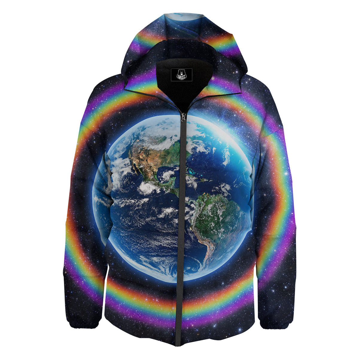 Rainbow The Earth Print Down Jacket-grizzshop