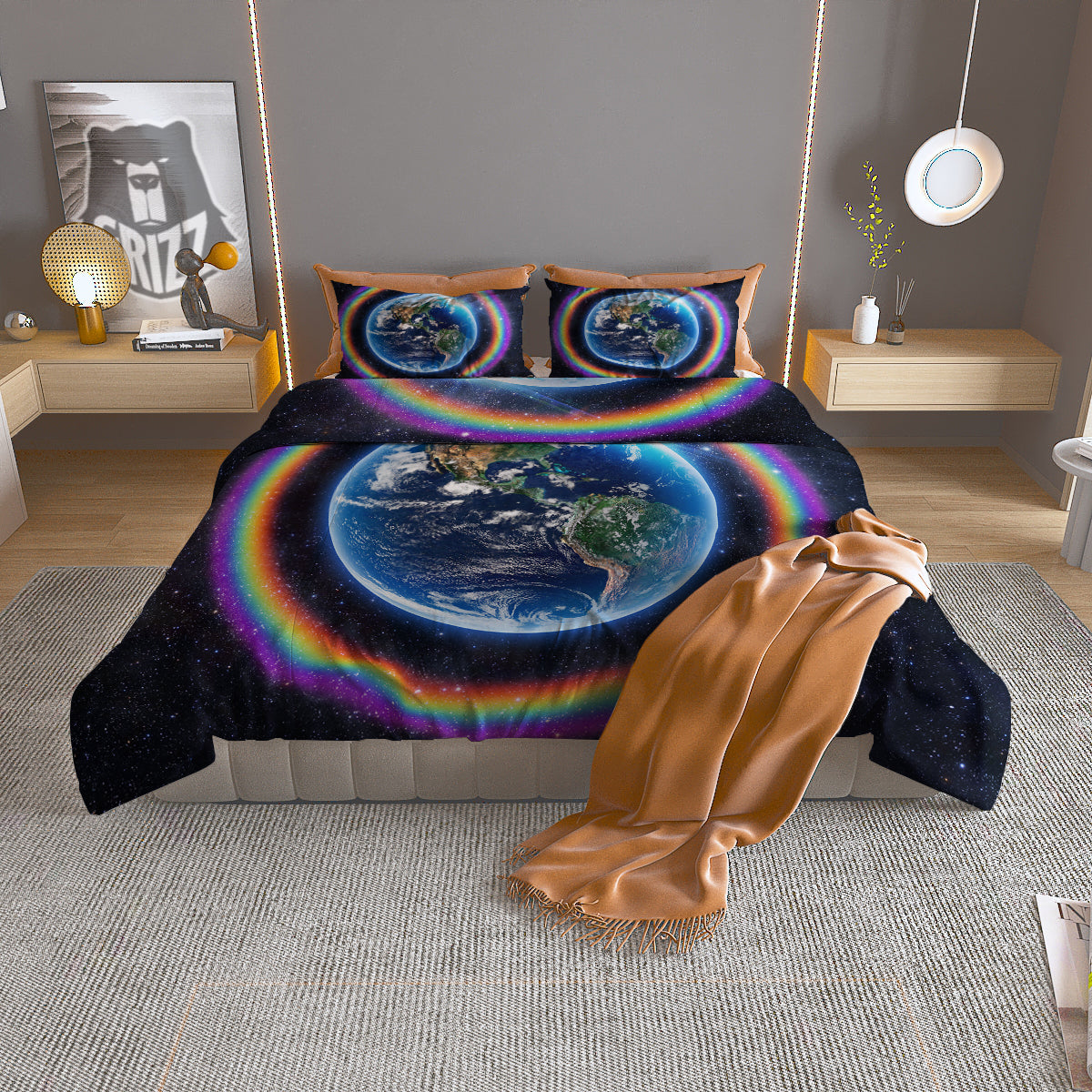 Rainbow The Earth Print Duvet Cover Bedding Set