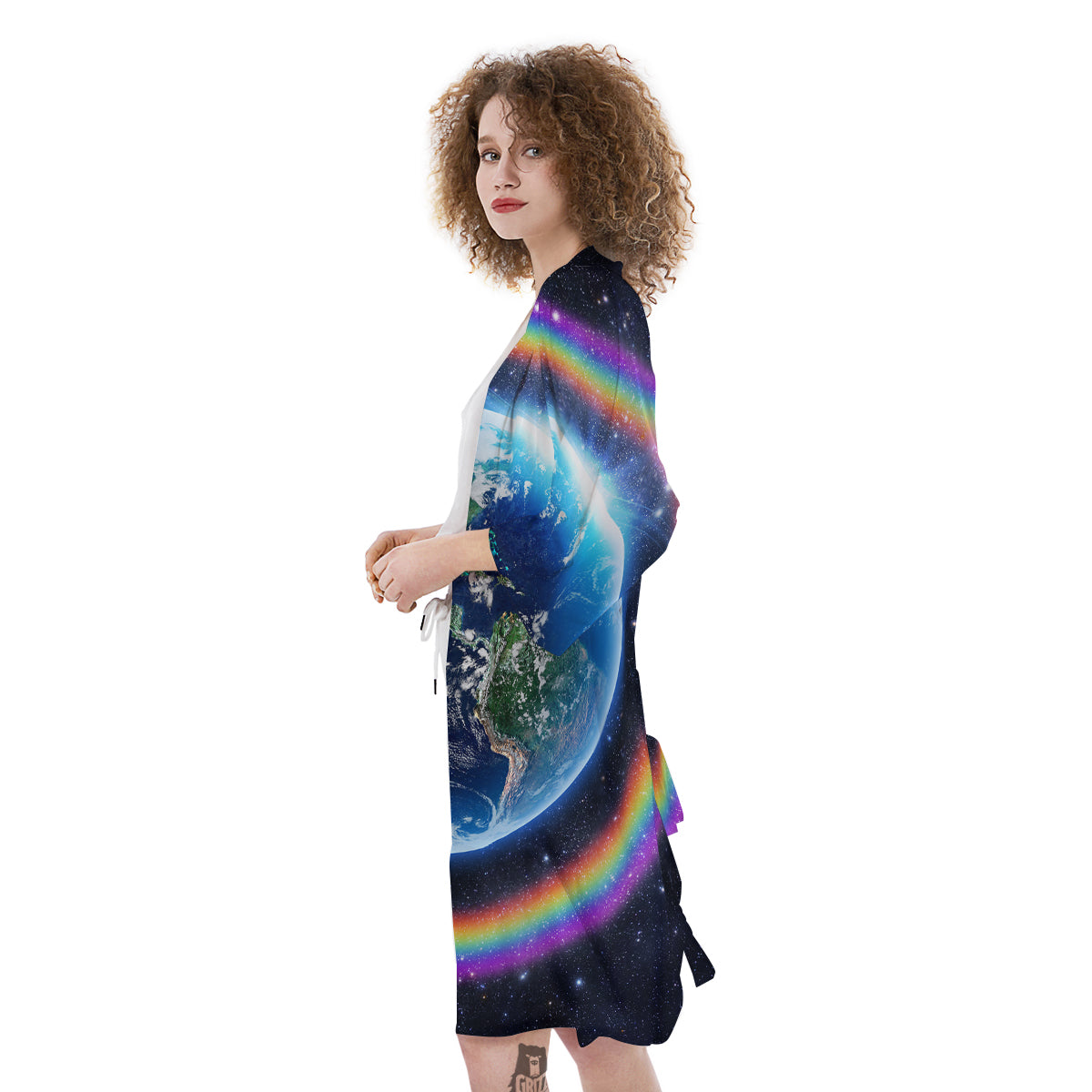 Rainbow The Earth Print Kimono-grizzshop