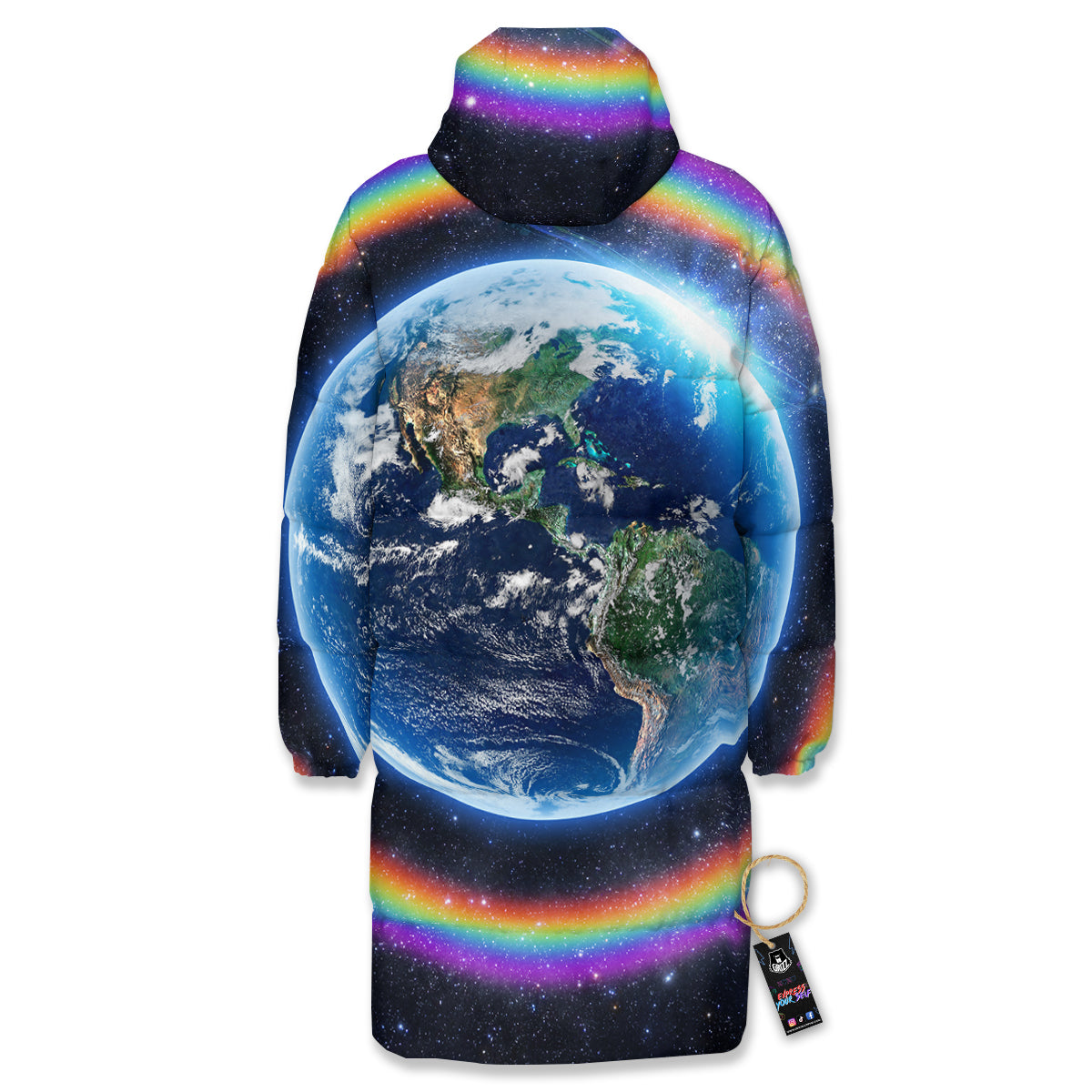 Rainbow The Earth Print Long Down Jacket-grizzshop
