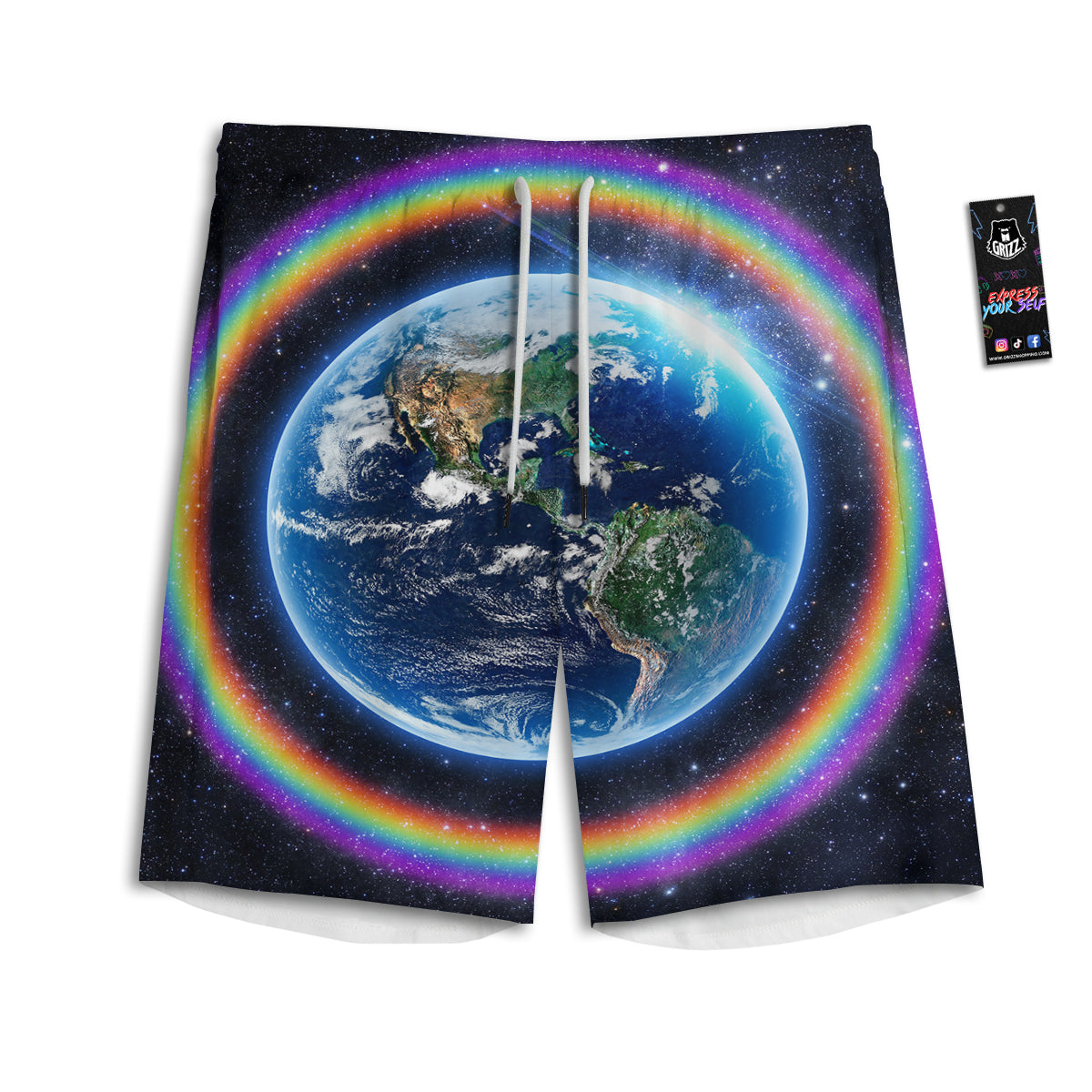 Rainbow The Earth Print Men's Athletic Shorts